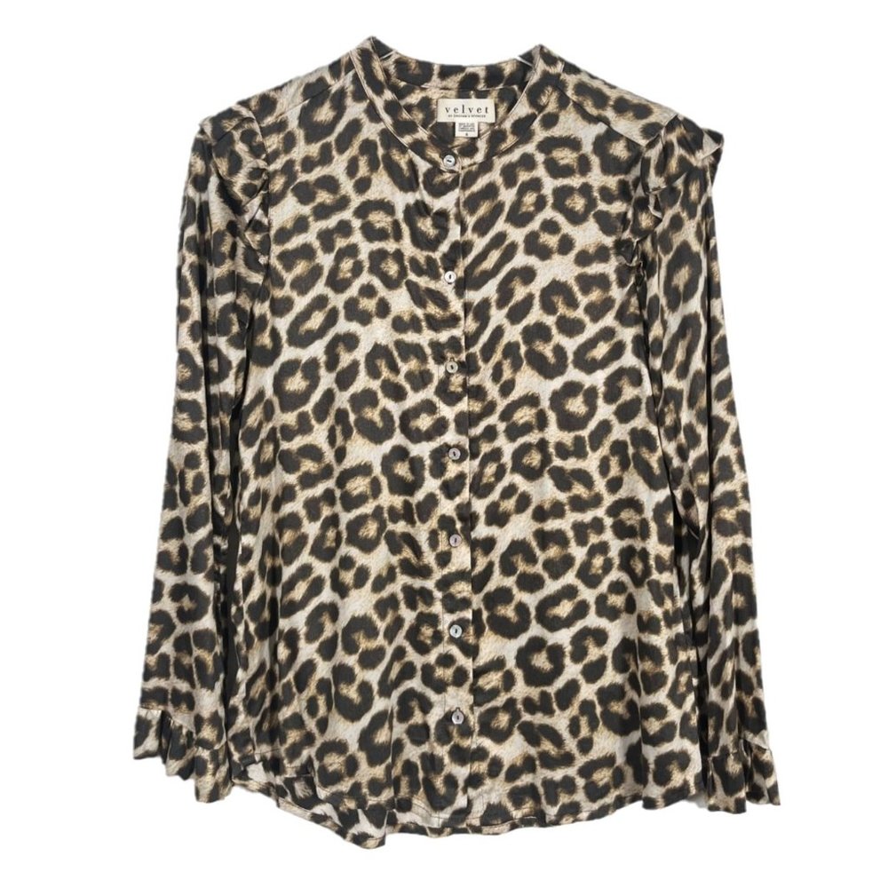 Velvet by Graham & Spencer Leopard Print Ruffle Sleeve Blouse Size Small - Picture 1 of 3